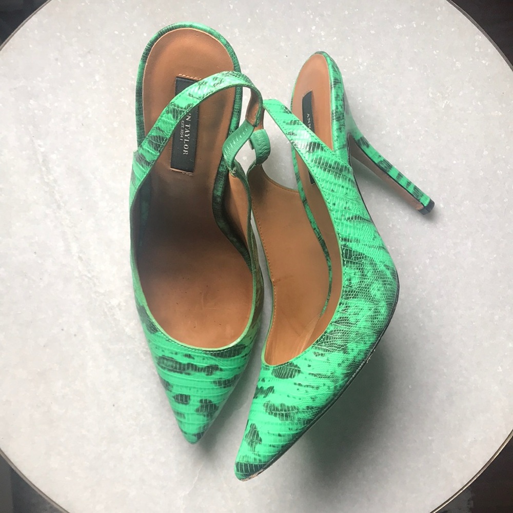 Green Python Print Leather Heels